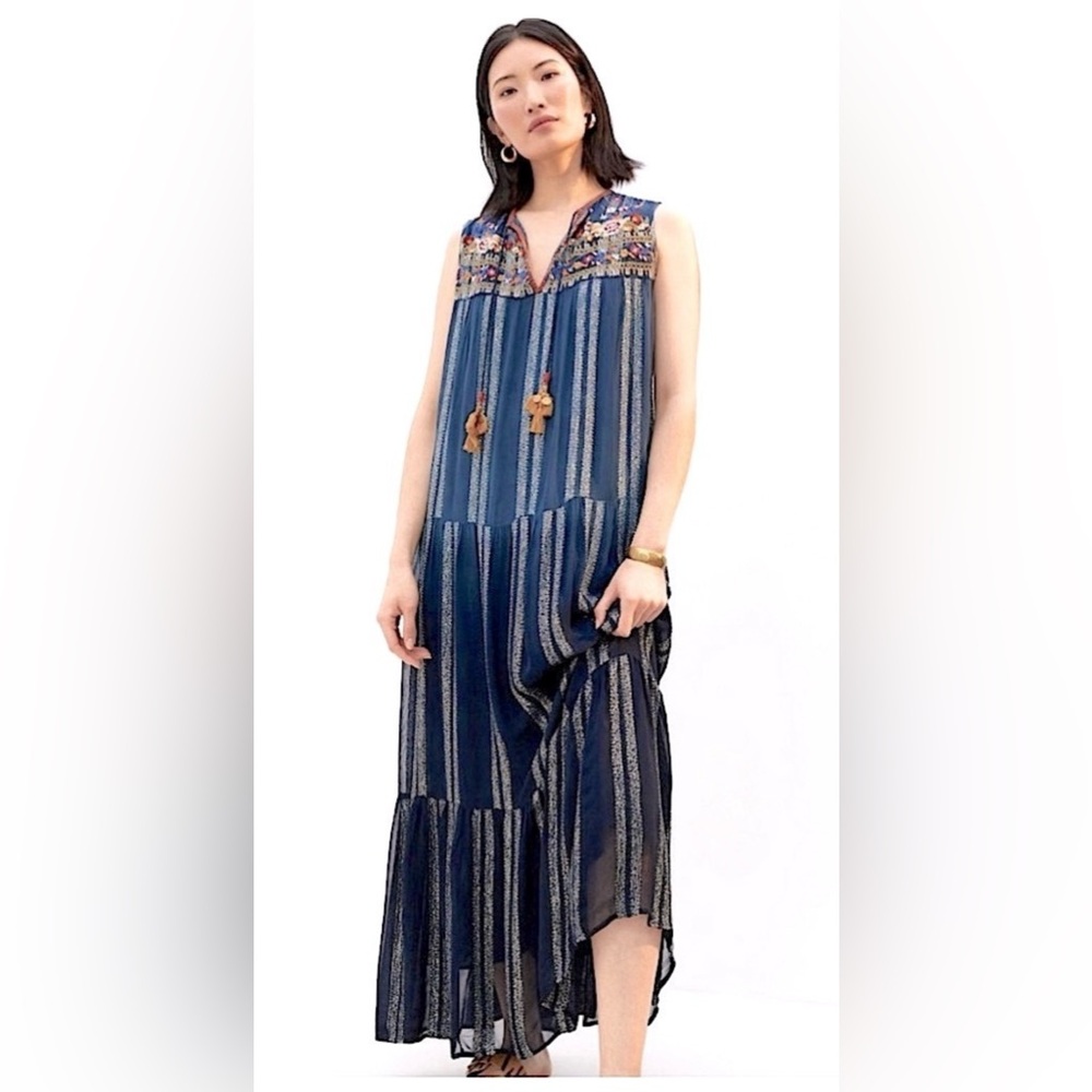 Anthropologie Verb by Pallavi Singhee Embroidered Metallic Dress Size Small NWOT